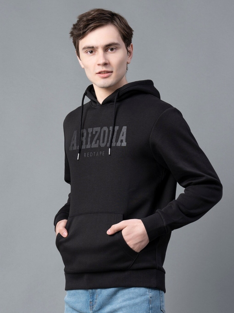 Red Tape Men Black Printed Hooded Pullover Sweatshirt - Image 5
