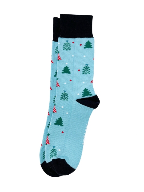 Mint & Oak Turquoise Men Blue X-mas Patterned Calf Length Socks - Image 3