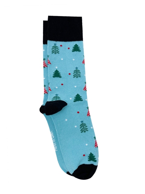 Mint & Oak Turquoise Men Blue X-mas Patterned Calf Length Socks - Image 2