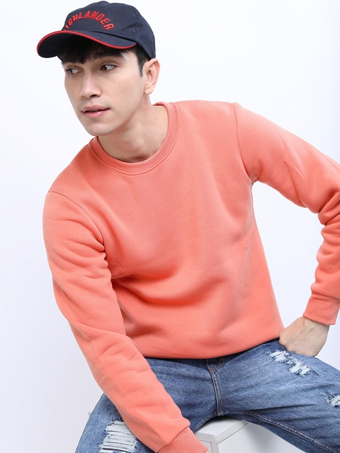 HIGHLANDER Men Peach-Coloured Sweatshirt