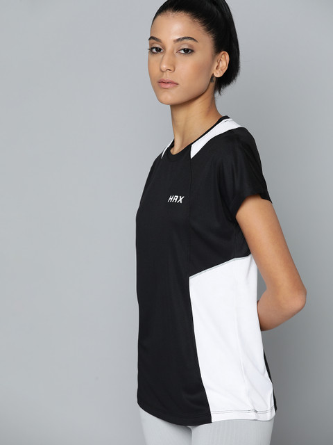 HRX by Hrithik Roshan Women Black & White Colourblocked Extended Sleeves T-shirt