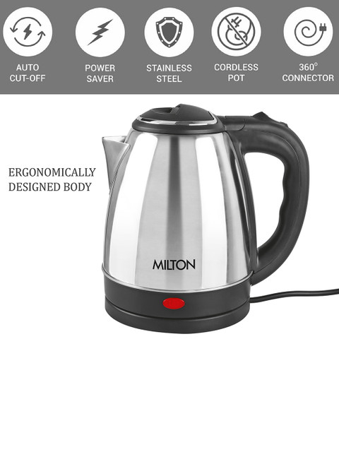 Milton Silver Combo Set of Go Electro Kettle 1.2 Ltrs & Flip Lid Thermos with Jacket-1 Ltr - Image 6