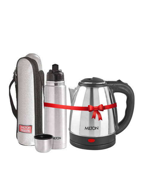 Milton Silver Combo Set of Go Electro Kettle 1.2 Ltrs & Flip Lid Thermos with Jacket-1 Ltr - Image 2