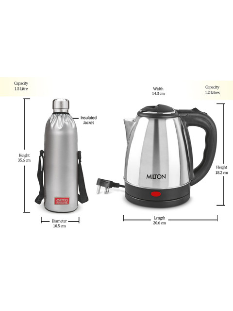 Milton Silver-Toned Set Go Electro Electric Kettle 1.2L With Duo DLX Water Bottle 1.5L - Image 3