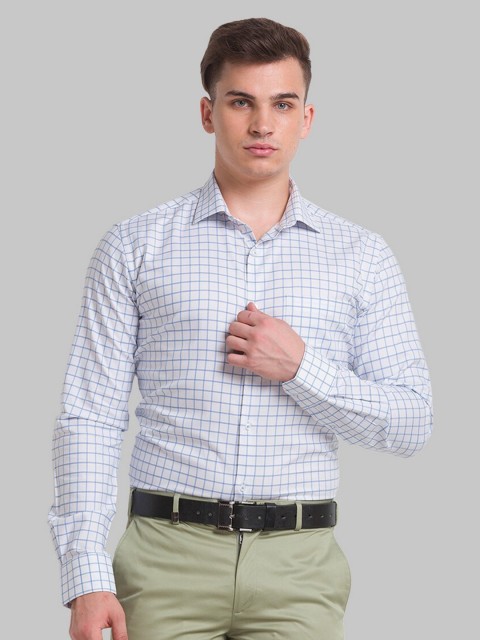 Park Avenue Men Blue Slim Fit Checked Formal Shirt