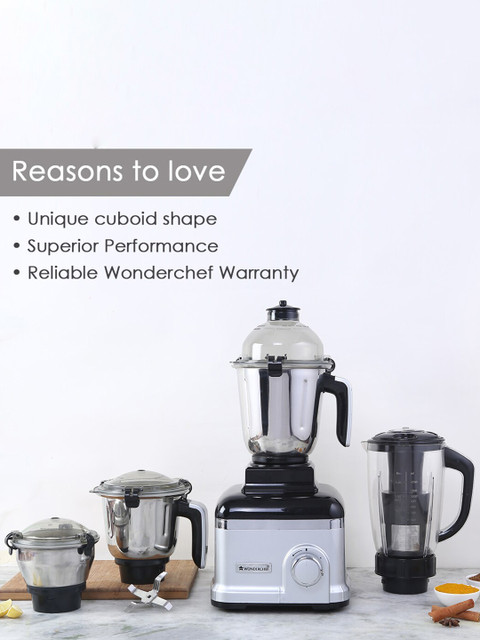 Wonderchef White & Black Mixer Grinder with 4 Stainless Steel Jars - Image 3