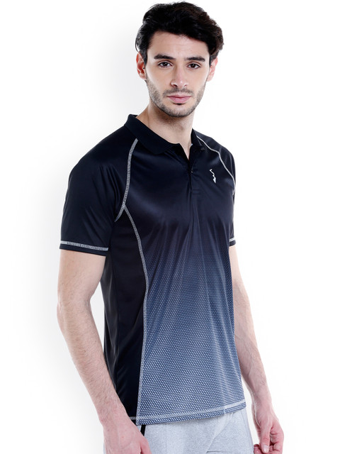Campus Sutra Men Black & Blue Ombre-Dyed Polo Collar T-shirt - Image 2