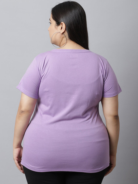 UnaOne Women Plus Size Lavender Regular Fit Pure Cotton T-shirt - Image 5