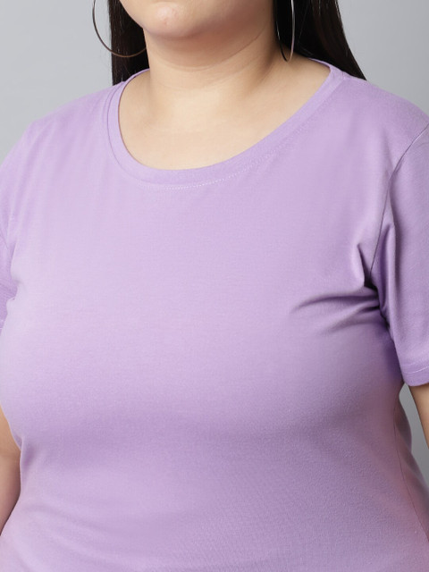 UnaOne Women Plus Size Lavender Regular Fit Pure Cotton T-shirt - Image 2