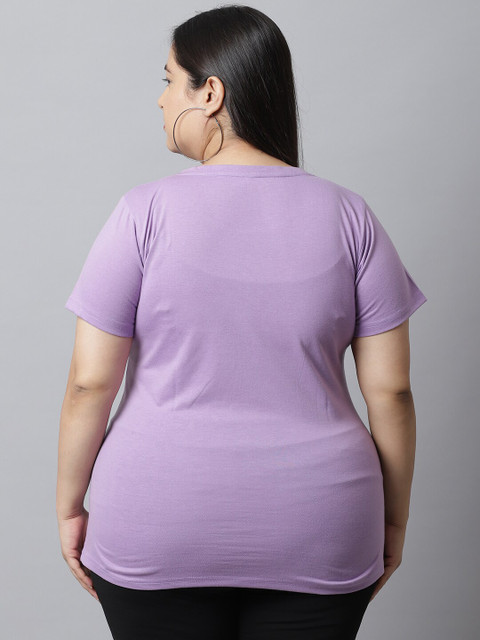 UnaOne Women Plus Size Lavender Typography Printed Regular Fit T-shirt - Image 5