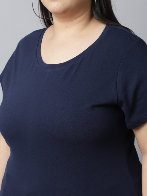 UnaOne Women Plus Size Navy Blue Regular Fit T-shirt - Image 2