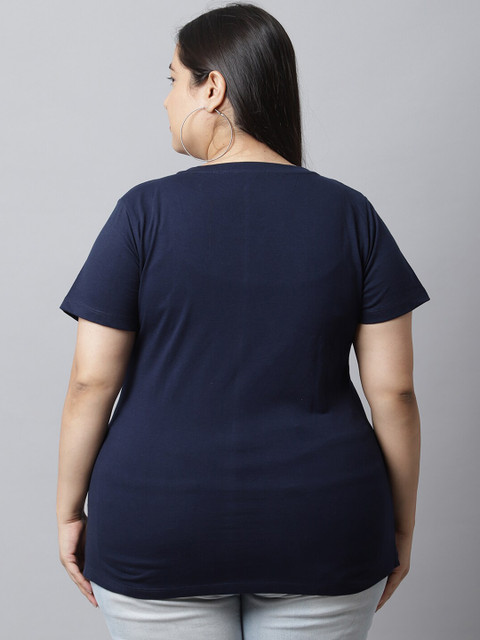 UnaOne Women Plus Size Navy Blue Regular Fit T-shirt - Image 5