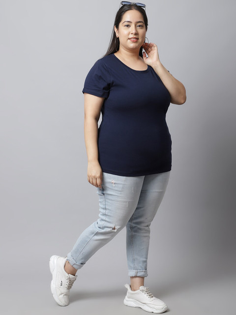 UnaOne Women Plus Size Navy Blue Regular Fit T-shirt - Image 6