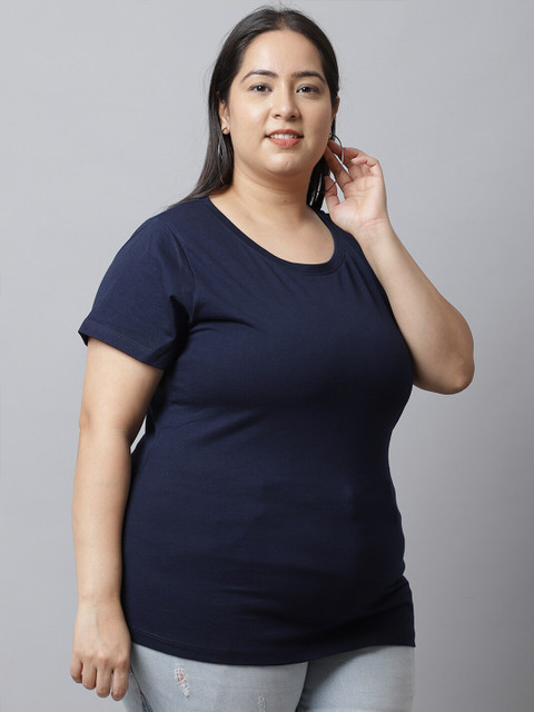 UnaOne Women Plus Size Navy Blue Regular Fit T-shirt - Image 3