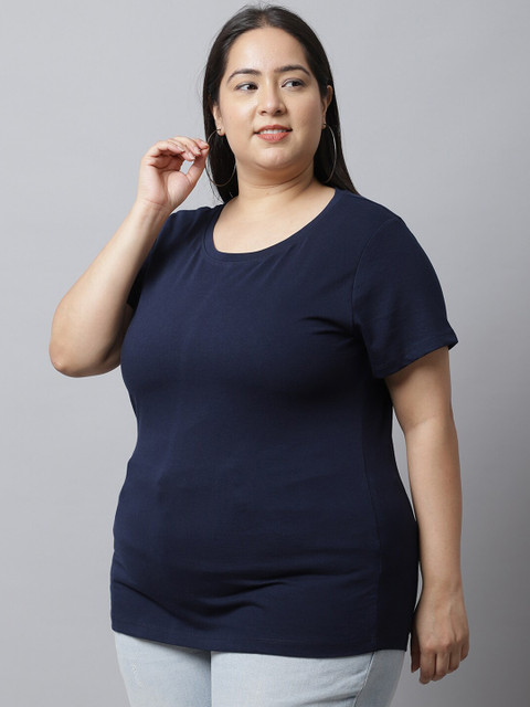 UnaOne Women Plus Size Navy Blue Regular Fit T-shirt - Image 4