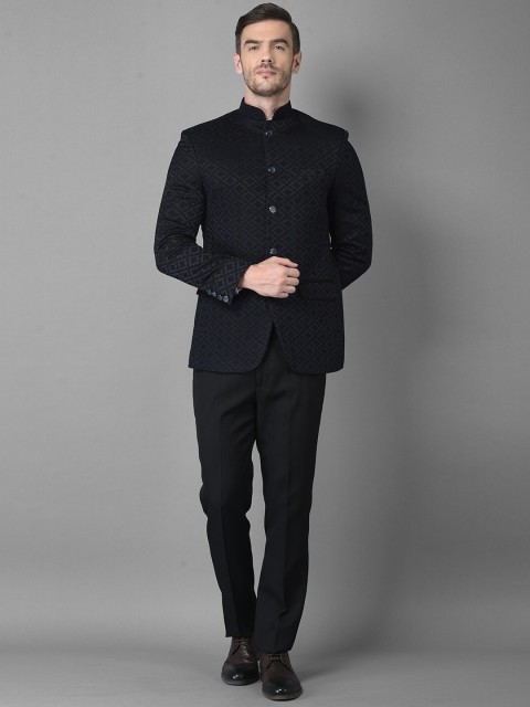 Canary London Men Navy Blue Jacquard Slim Fit 2-Piece Suit