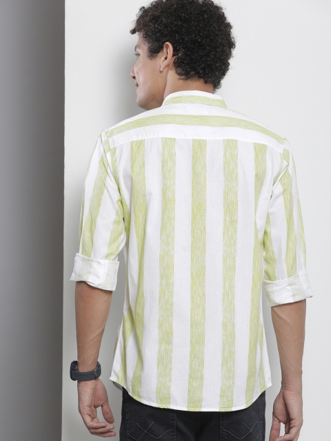 The Indian Garage Co Men White & Green Striped Pure Cotton Casual Shirt - Image 5