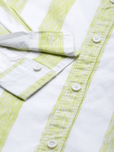 The Indian Garage Co Men White & Green Striped Pure Cotton Casual Shirt - Image 3