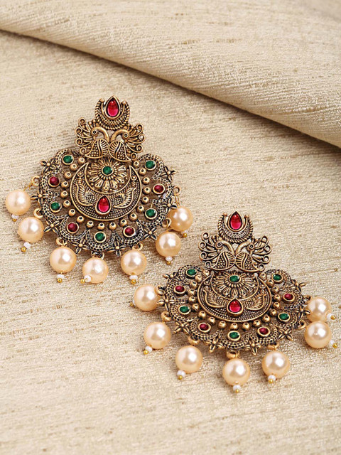 KARATCART Women Gold-Plated Red Floral Drop Earrings