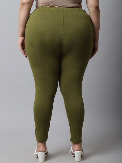 TAG 7 Women Plus Size Olive Green Solid Ankle-Length Plus Size Leggings - Image 4