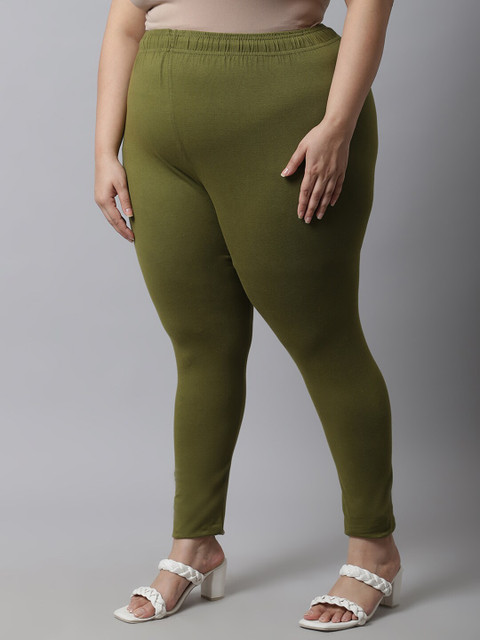 TAG 7 Women Plus Size Olive Green Solid Ankle-Length Plus Size Leggings - Image 3