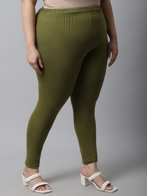 TAG 7 Women Plus Size Olive Green Solid Ankle-Length Plus Size Leggings - Image 2