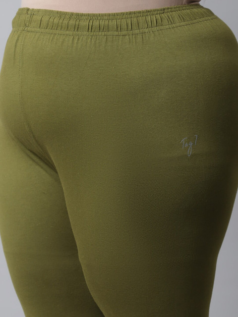 TAG 7 Women Plus Size Olive Green Solid Ankle-Length Plus Size Leggings - Image 6
