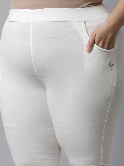 TAG 7 Women Plus Size Off White Solid Ankle Length Leggings - Image 6