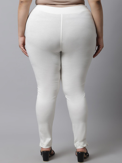 TAG 7 Women Plus Size Off White Solid Ankle Length Leggings - Image 4