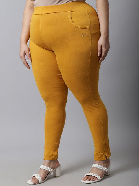 TAG 7 Women Plus Size Mustard Solid Leggings - Image 3