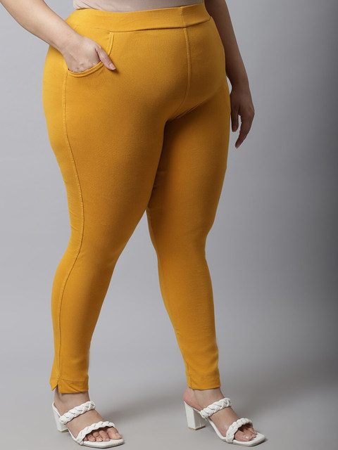 TAG 7 Women Plus Size Mustard Solid Leggings - Image 2