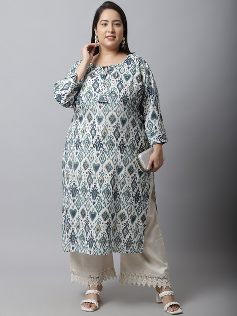TAG 7 Women Plus Size Cream-Coloured Linen Ethnic Palazzos - Image 5