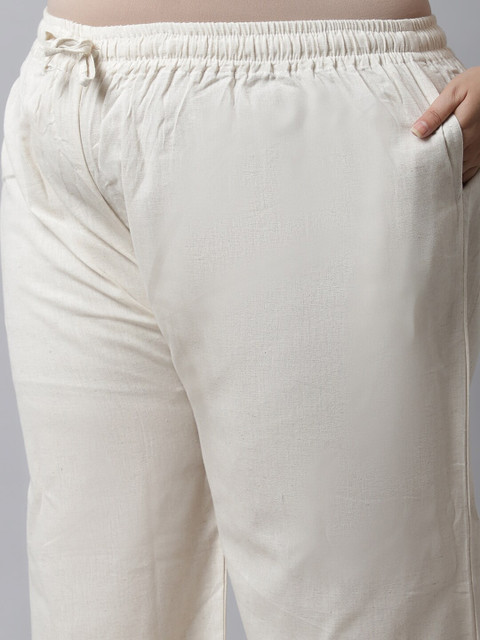 TAG 7 Women Plus Size Cream-Coloured Linen Ethnic Palazzos - Image 6