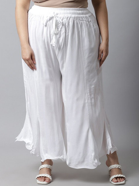 TAG 7 Women White Plus Size Flared Ethnic Palazzos