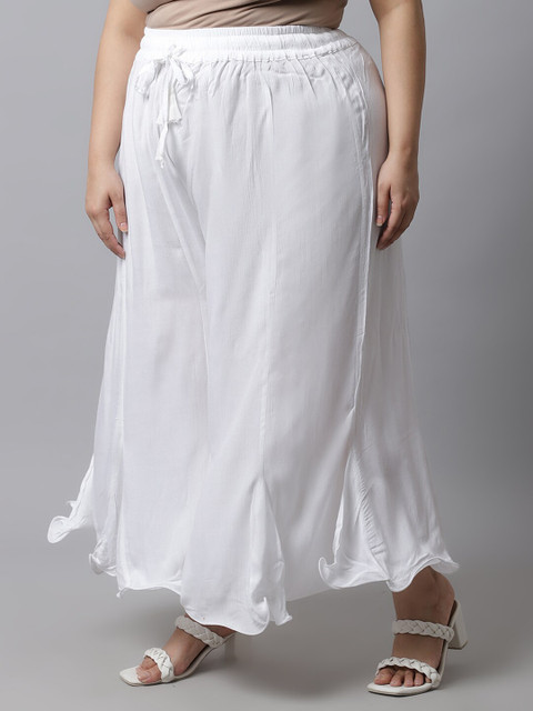 TAG 7 Women White Plus Size Flared Ethnic Palazzos - Image 3