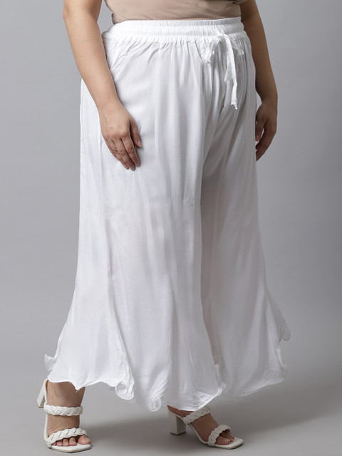 TAG 7 Women White Plus Size Flared Ethnic Palazzos - Image 2