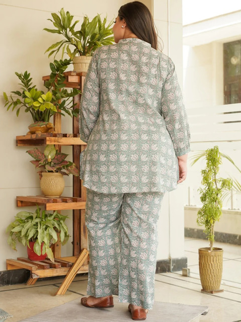 NANGALIA RUCHIRA Women Plus Size Floral Printed Cotton Co-Ord Set - Image 4