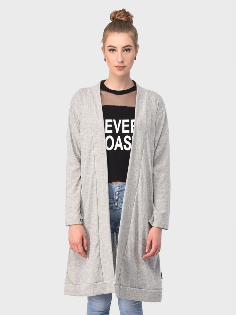 TEEMOODS Women Melange Longline Open Front Shrug