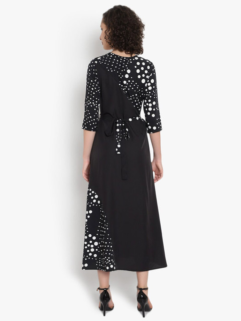 Indietoga Women Plus Size Black & White Polka Dot Printed Long Maxi Dress - Image 5