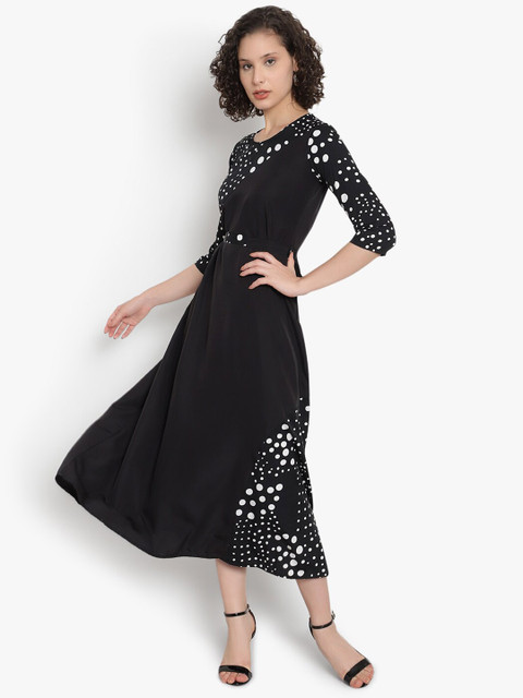 Indietoga Women Plus Size Black & White Polka Dot Printed Long Maxi Dress - Image 4