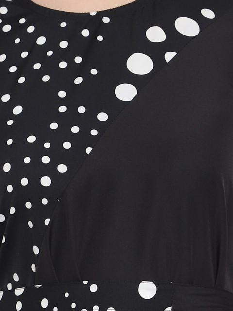 Indietoga Women Plus Size Black & White Polka Dot Printed Long Maxi Dress - Image 2