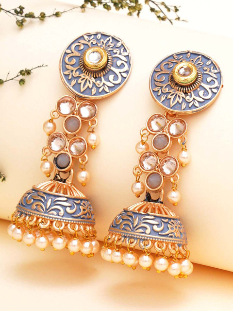 KARATCART Contemporary Pearl Studded Gold-plated Jhumkas Earrings