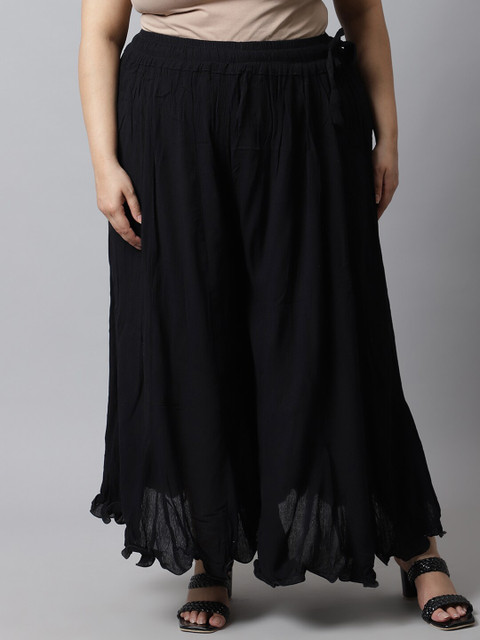 TAG 7 PLUS Women Black Flared Ethnic Palazzos