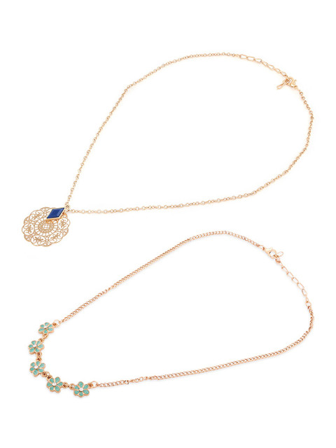 Zaveri Pearls Gold-Toned & Blue Gold-Plated Enamelled Chain - Image 5