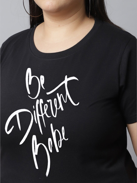 UnaOne Women Plus Size Typography Printed Regular Fit Cotton T-shirt - Image 2