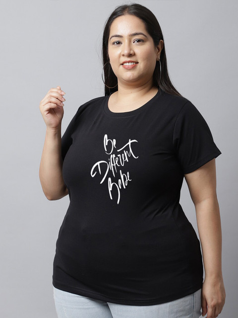 UnaOne Women Plus Size Typography Printed Regular Fit Cotton T-shirt - Image 3