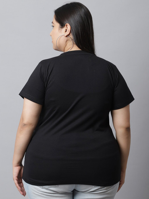 UnaOne Women Plus Size Typography Printed Regular Fit Cotton T-shirt - Image 4