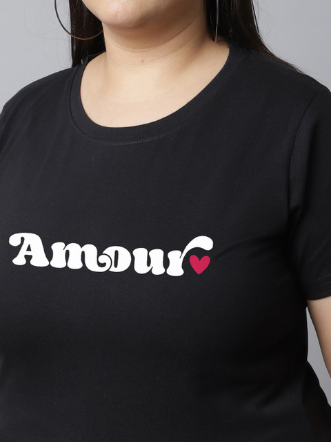 UnaOne Women Plus Size Typography Printed Regular Fit Cotton T-shirt - Image 2