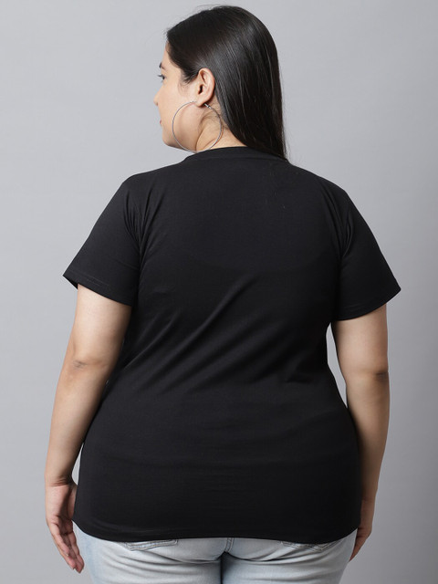 UnaOne Women Plus Size Typography Printed Regular Fit Cotton T-shirt - Image 4