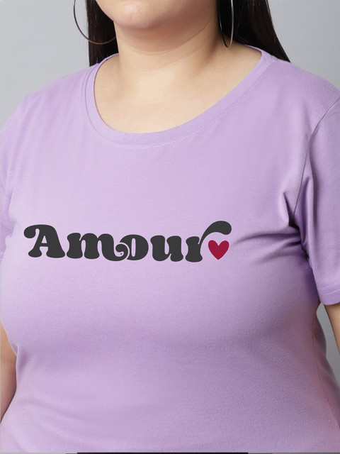 UnaOne Women Plus Size Typography Printed Regular Fit Cotton T-shirt - Image 2